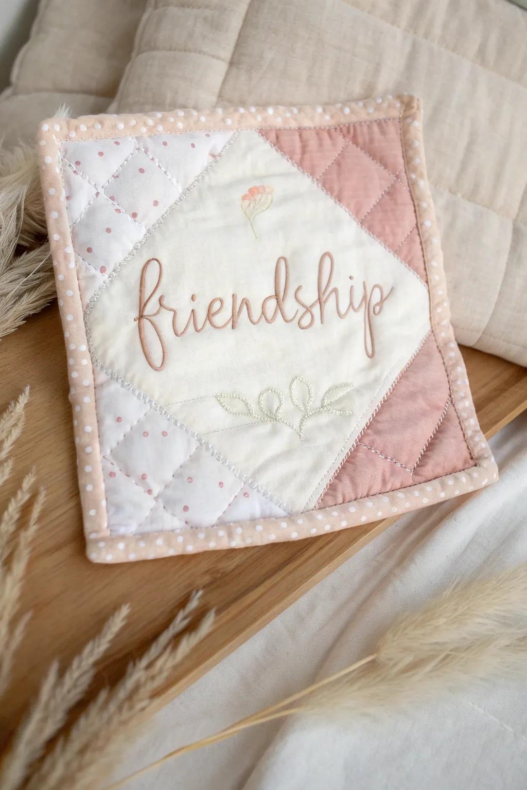 A heartfelt touch: Infuse your quilt with love through handwritten messages. #FriendshipQuilt #ScandiBoho