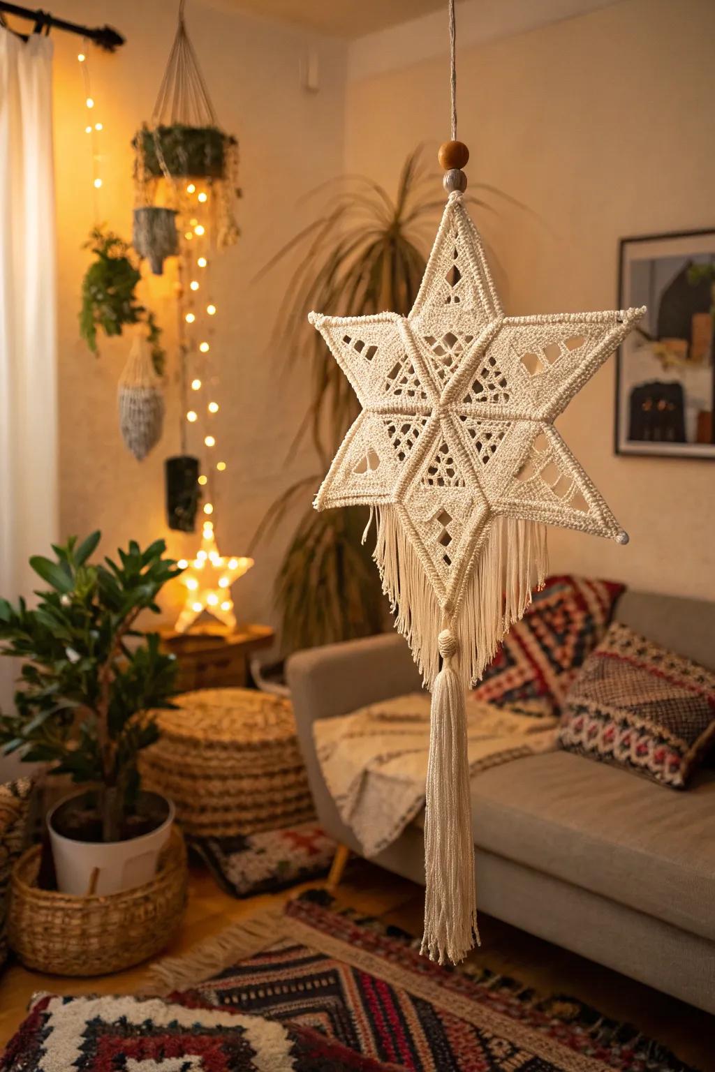 Add a boho touch with fringed star macrame ornaments.