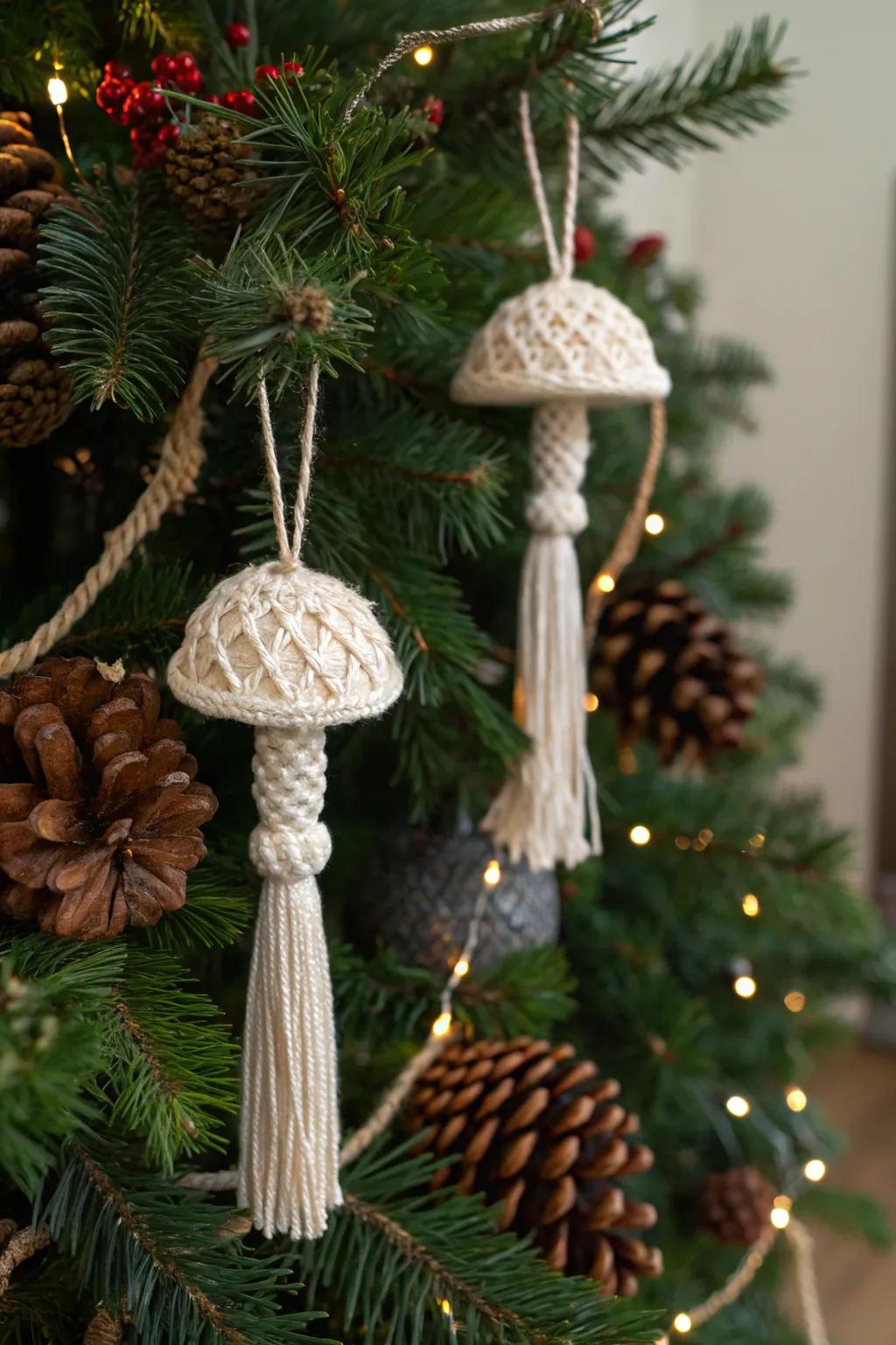 Bring forest magic with mushroom macrame ornaments.