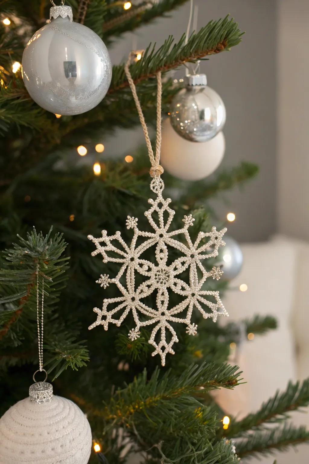 Transform your tree with macrame snowflake ornaments.