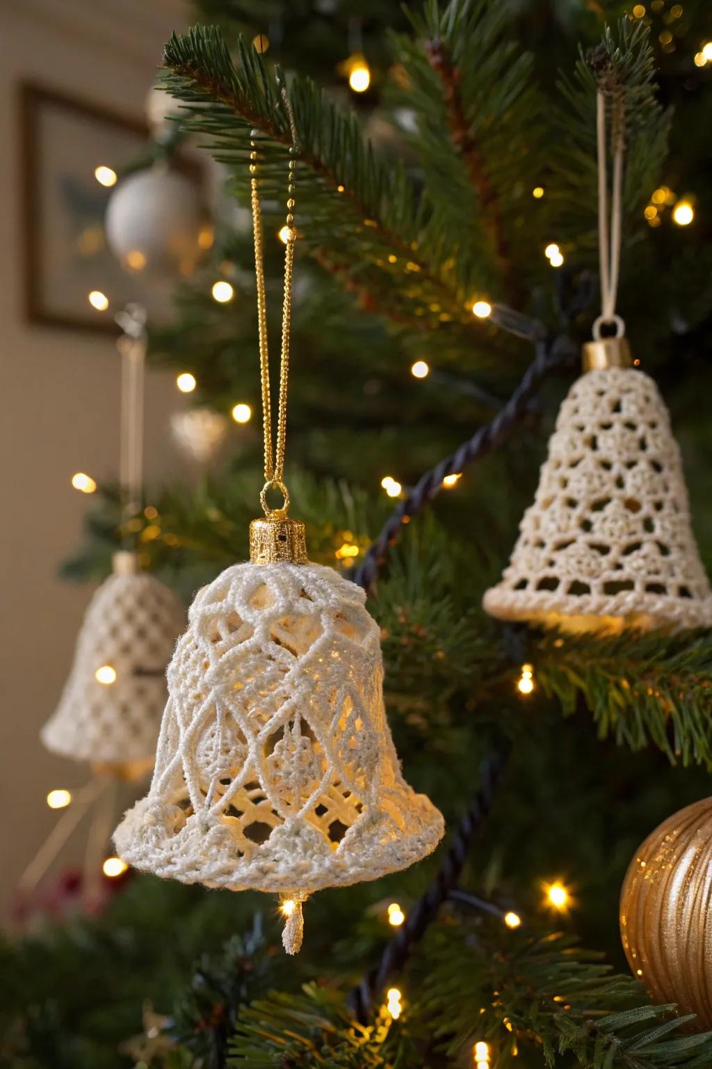 Complete your decor with macrame Christmas bell ornaments.