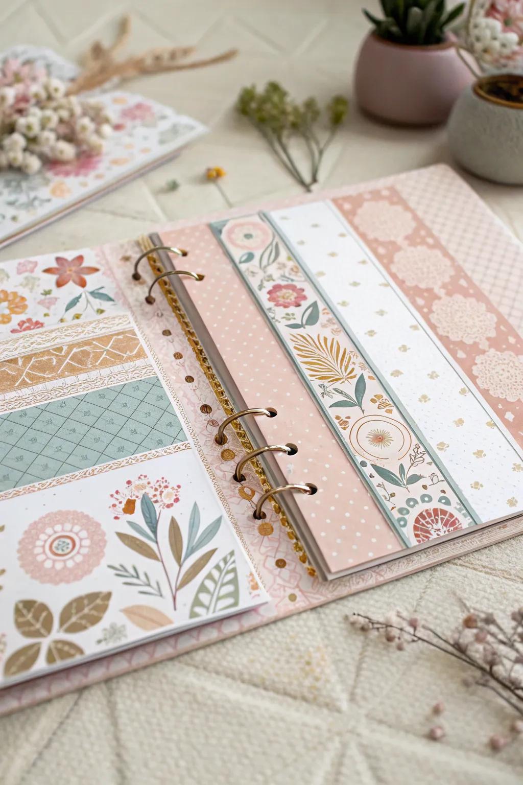 Elevate your scrapbook with a blend of patterns that tell a heartfelt story.
