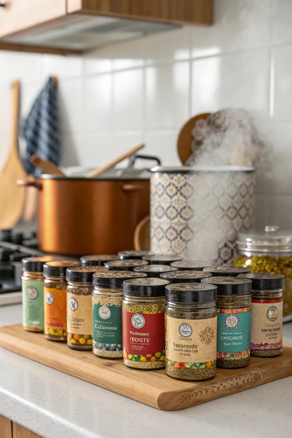 A gourmet spice collection elevates his cooking to new heights.