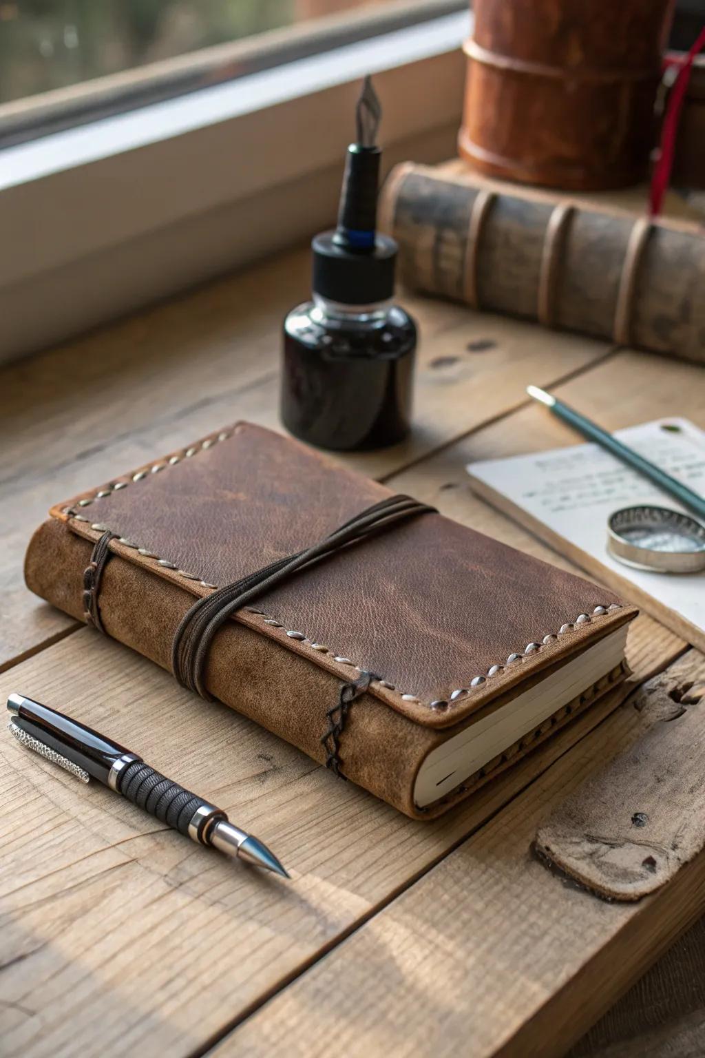An artisan leather journal blends practicality with sentimental value.