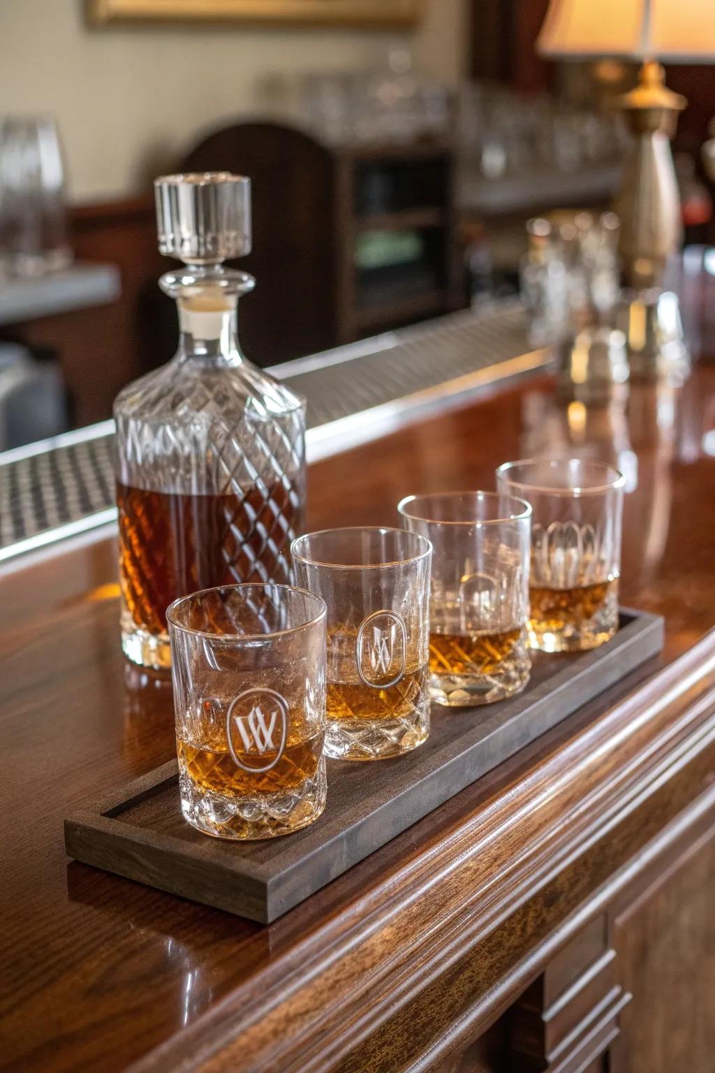 Personalized whiskey glass sets enhance the drinking experience.