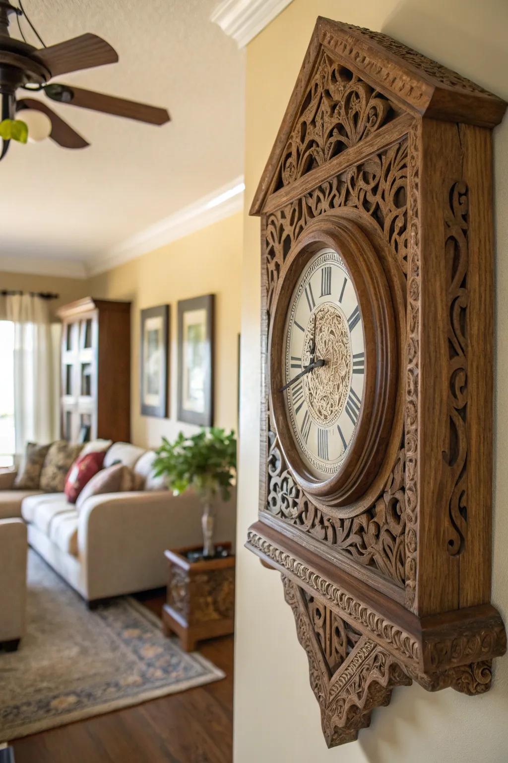 Handmade wooden clocks add charm and function to any room.