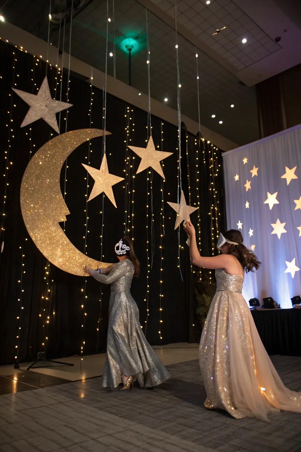 Reach for the stars with a celestial masquerade theme.