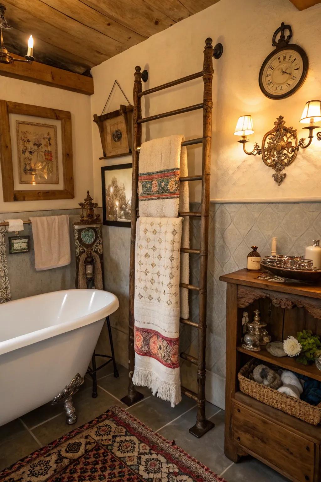 Repurposed baluster as a vintage towel rack.