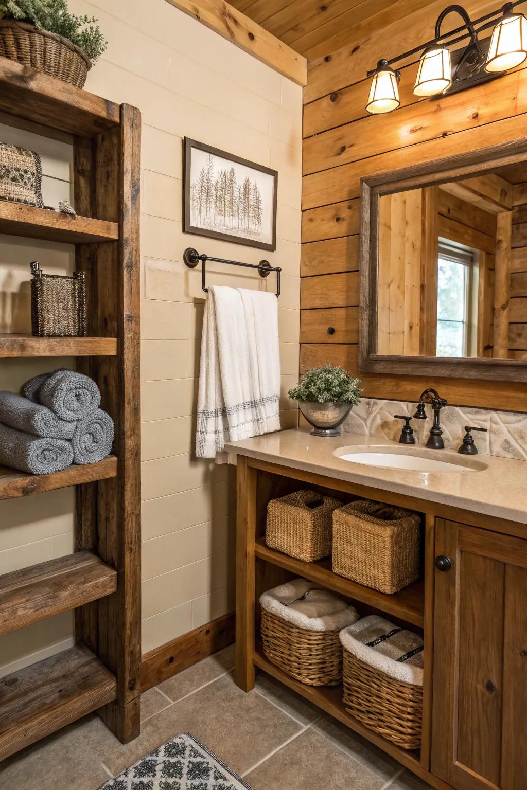 Rustic shelf and towel rack combo.