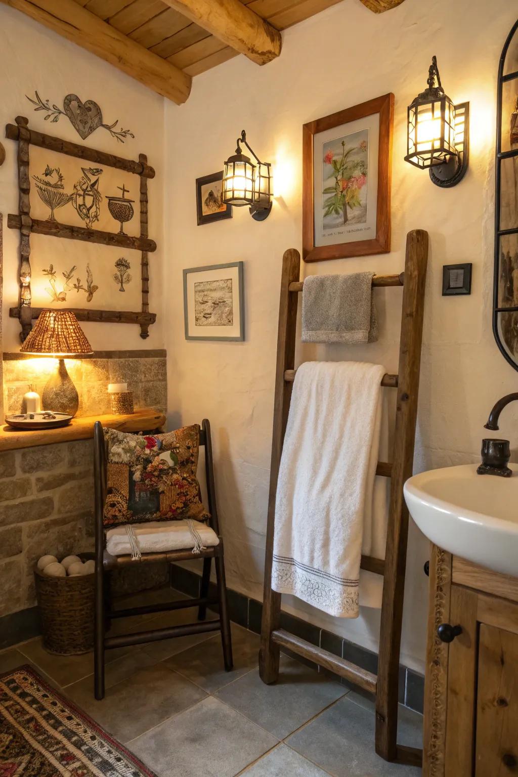 Creative towel rack made from chair back.