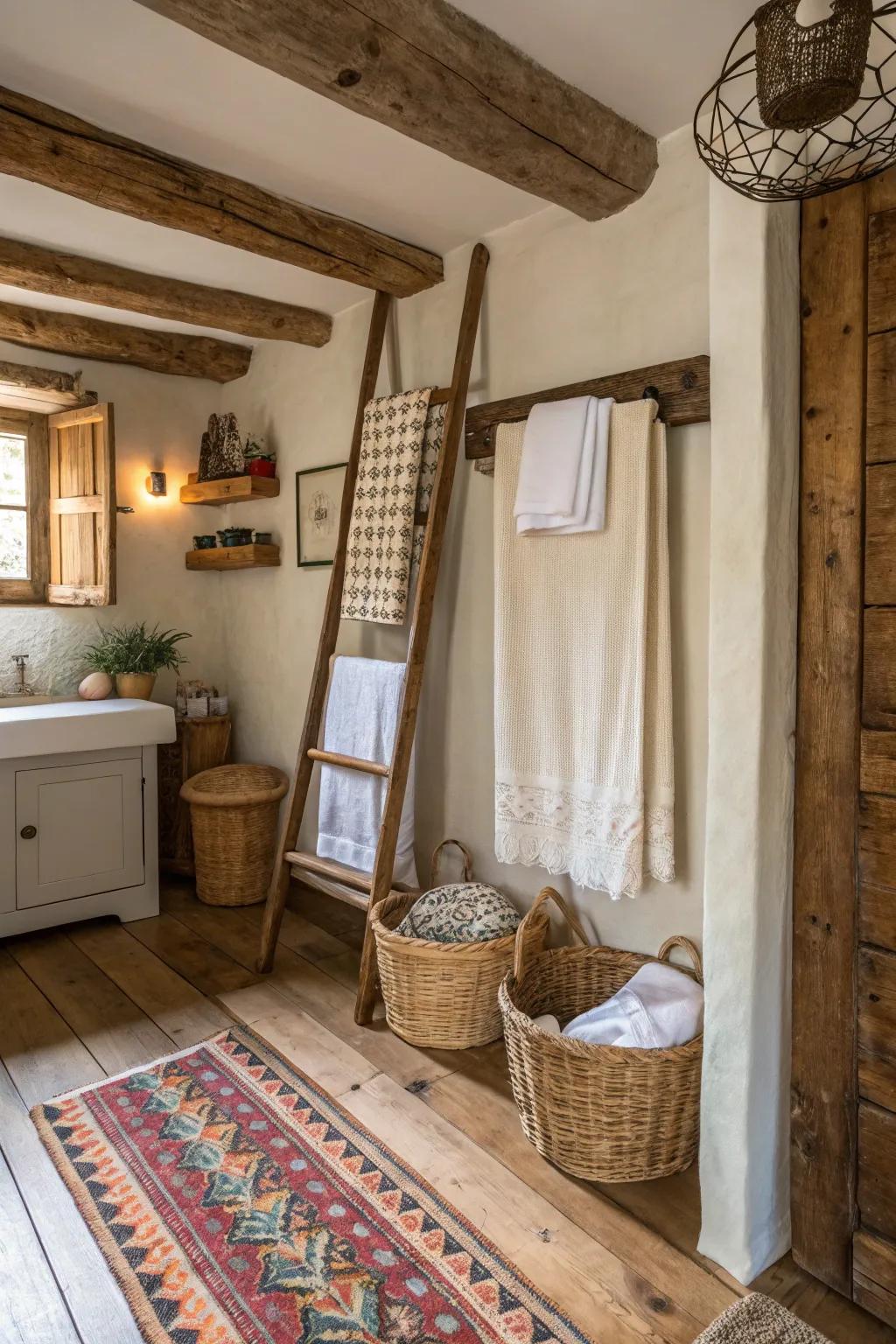 Soft fabric sling towel rack.