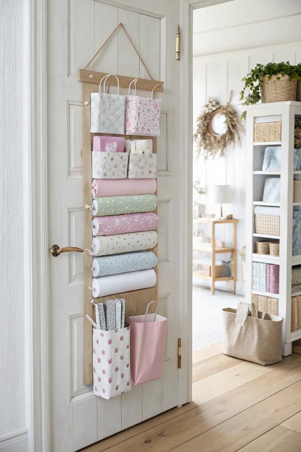 Over-the-door racks for wrapping supplies
