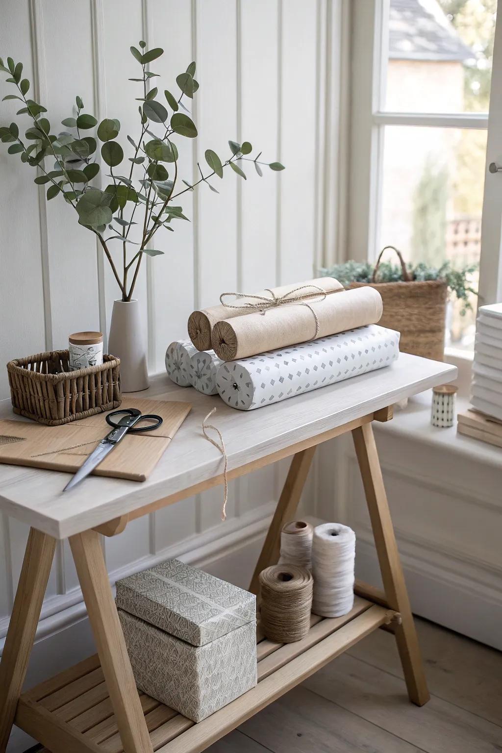 Cozy corner turned into a gift wrapping station