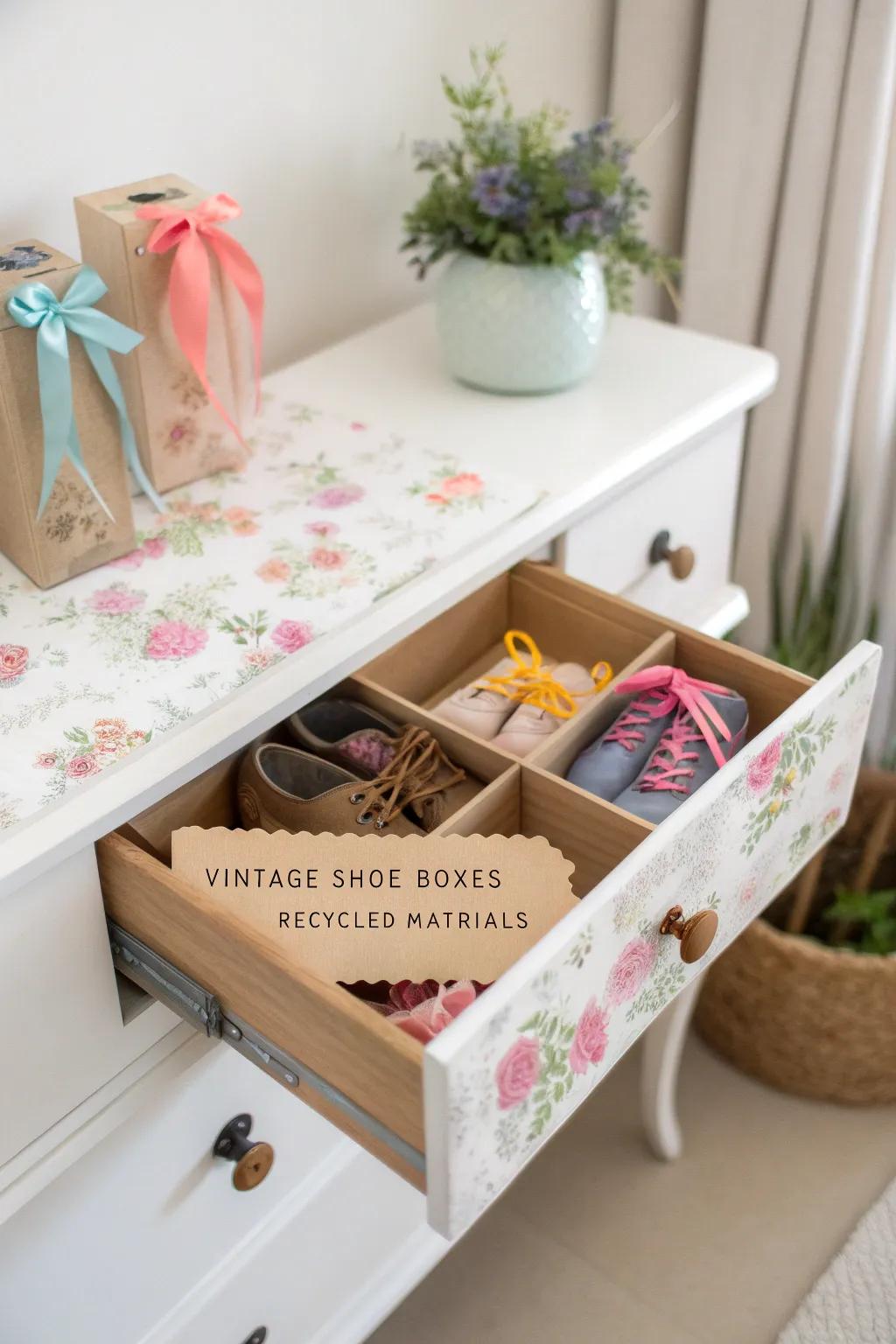 Old dresser transformed into gift wrapping storage