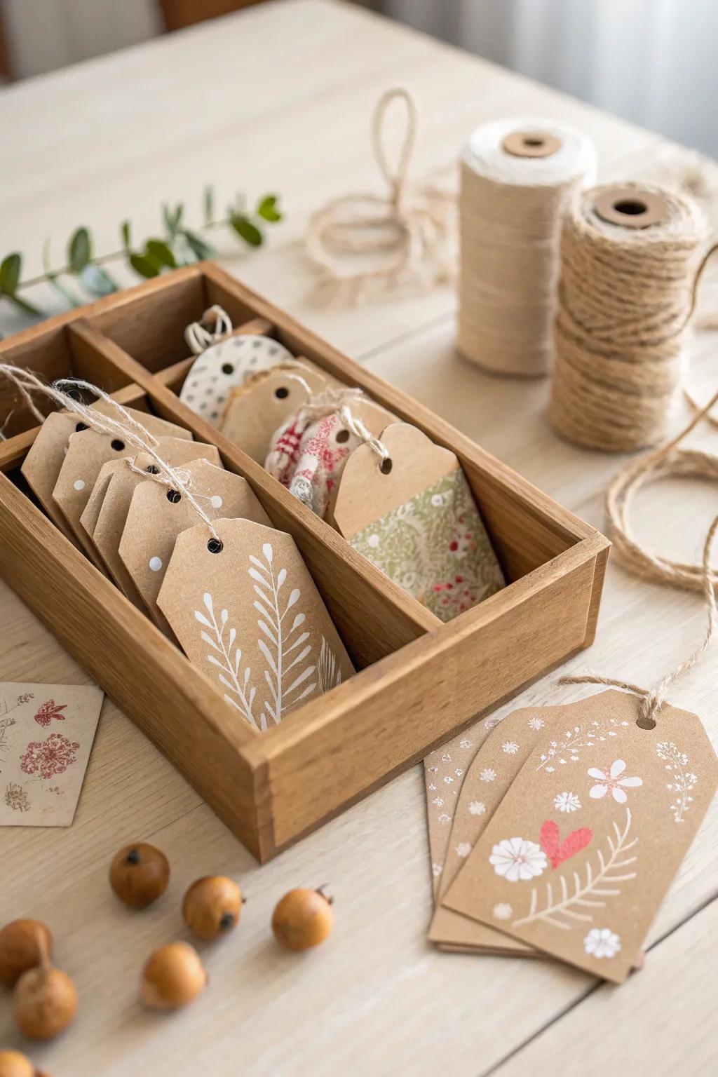 DIY gift tag station with Scandinavian-Boho style