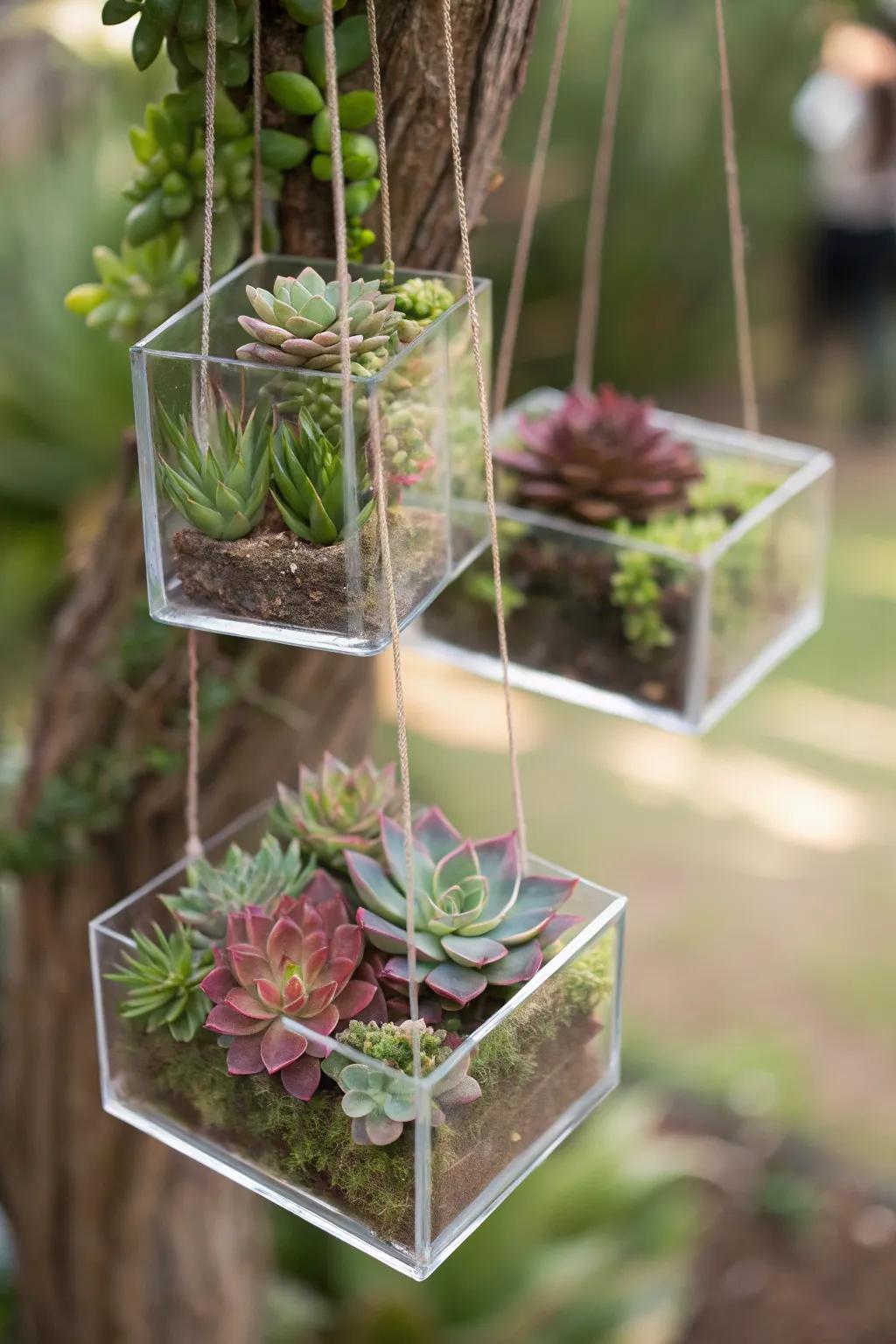 Modern plant display using floating acrylic frames.