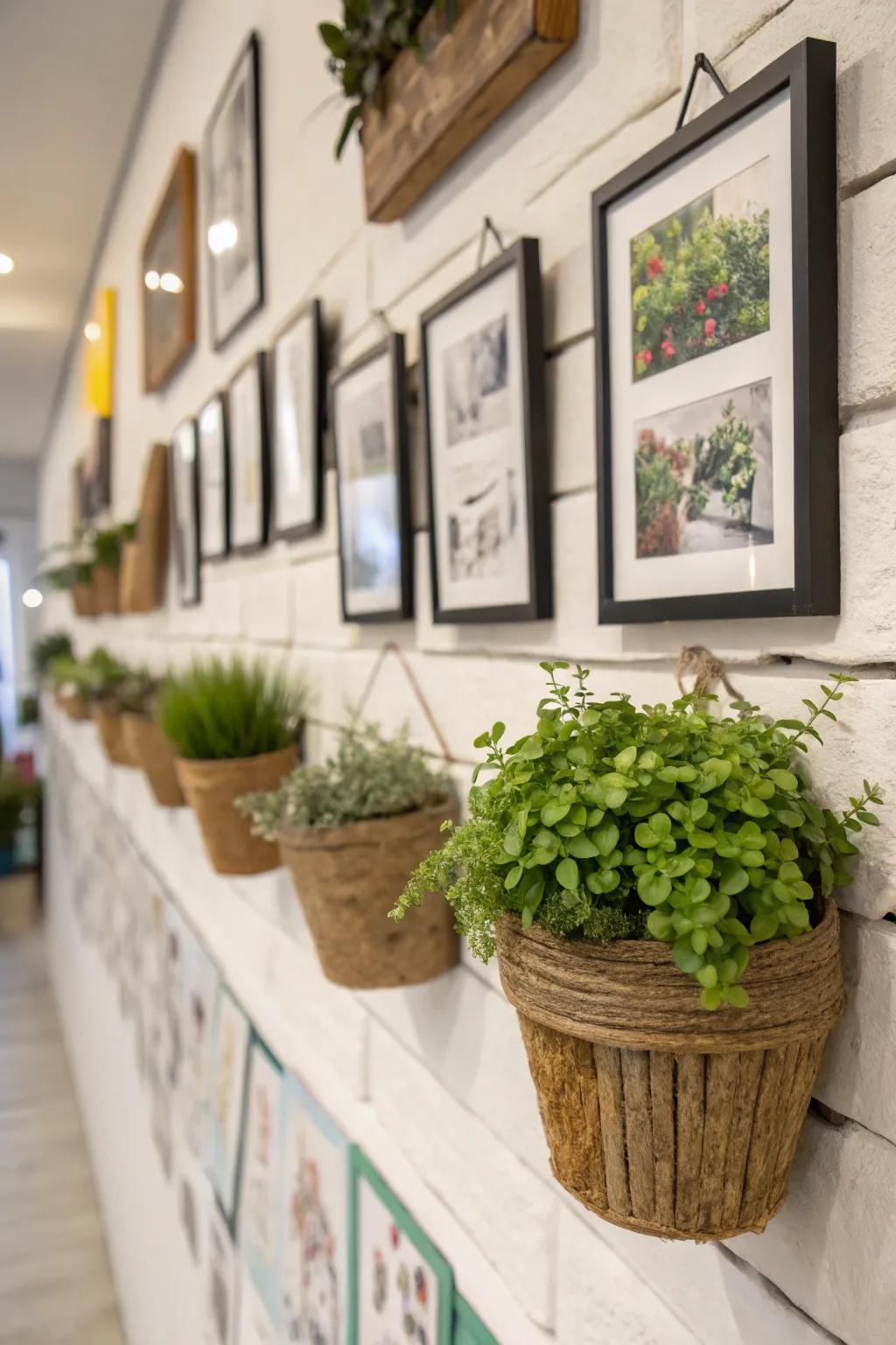 A harmonious fusion of botanical art and live plants.