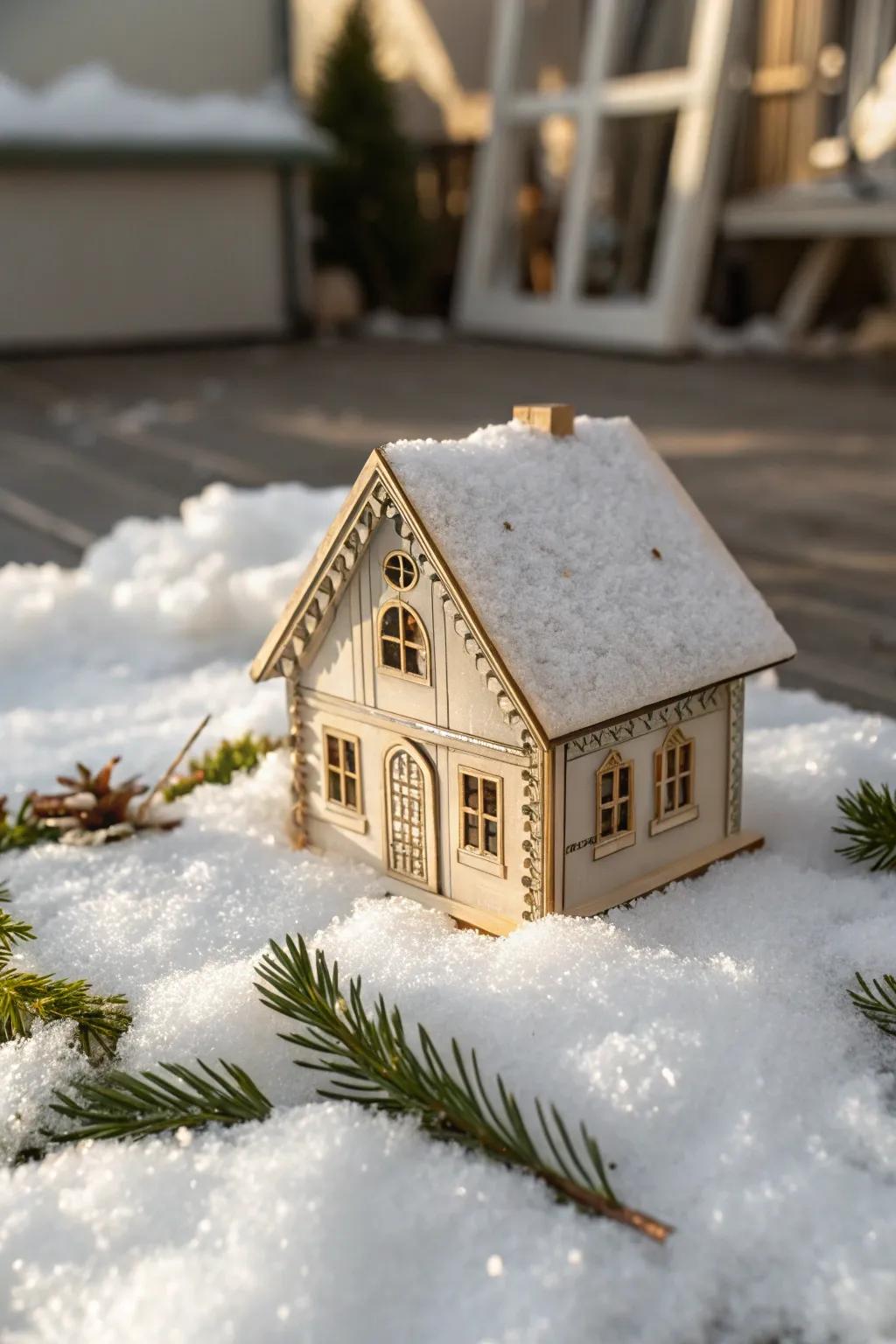 Create a serene winter scene with fluffy cotton snow accents in your Christmas village.