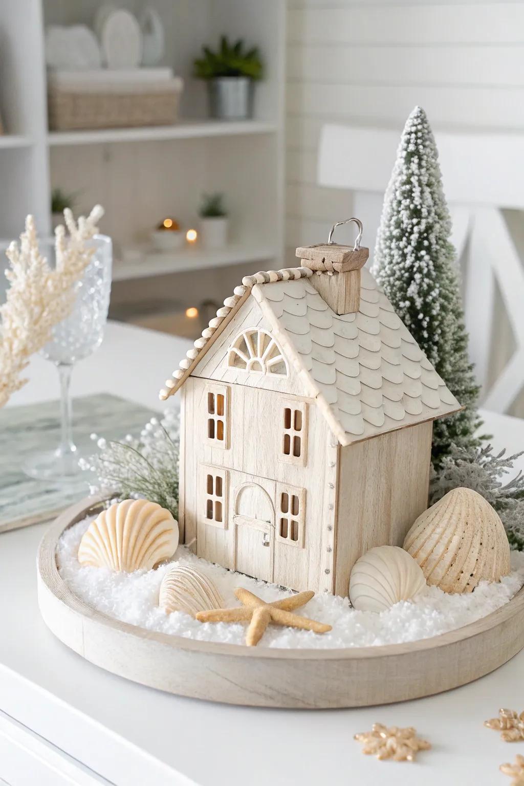 Incorporate seashells into your Christmas village for a unique coastal holiday vibe.