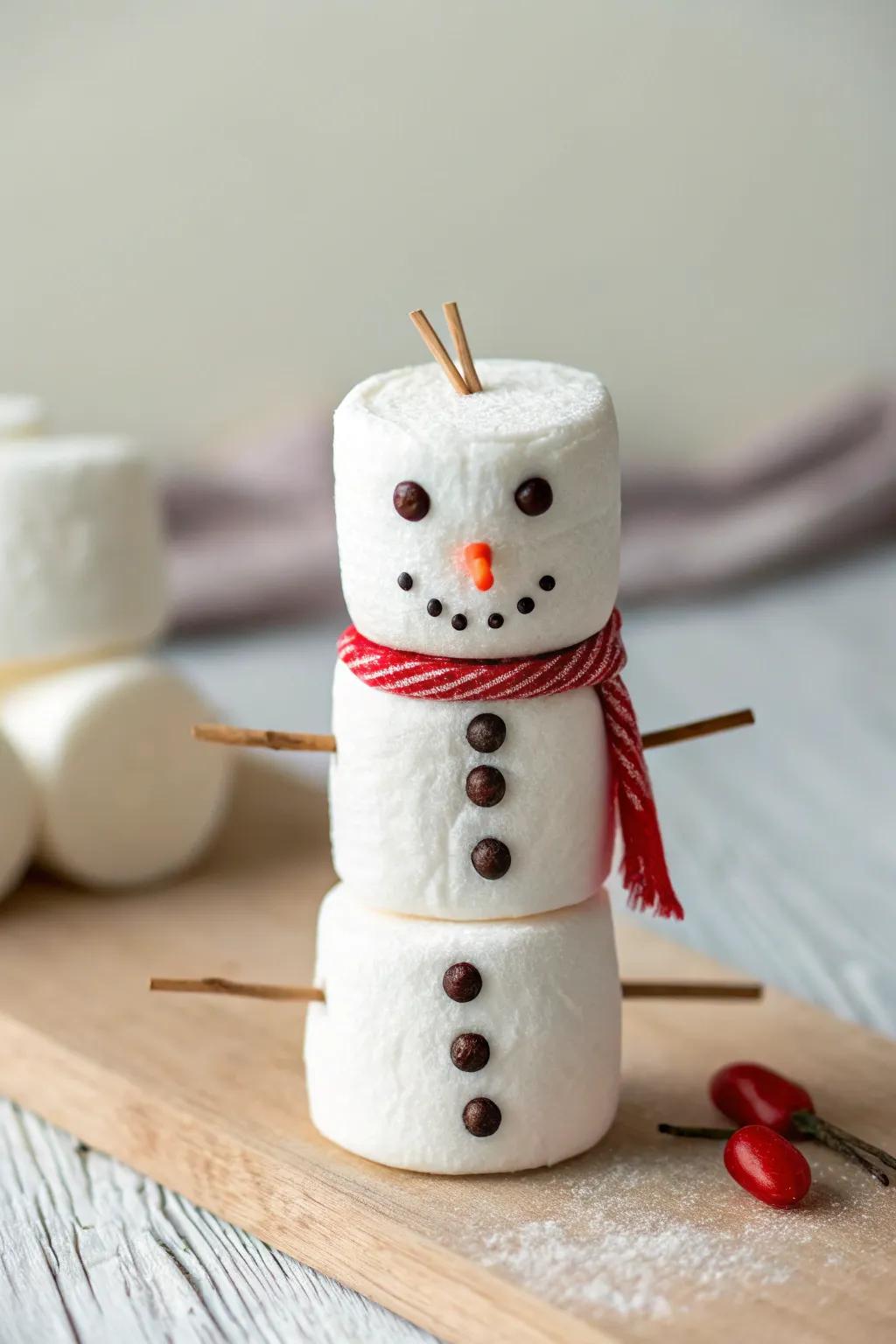 Create playful marshmallow snowmen to add a fun, edible element to your holiday decor.