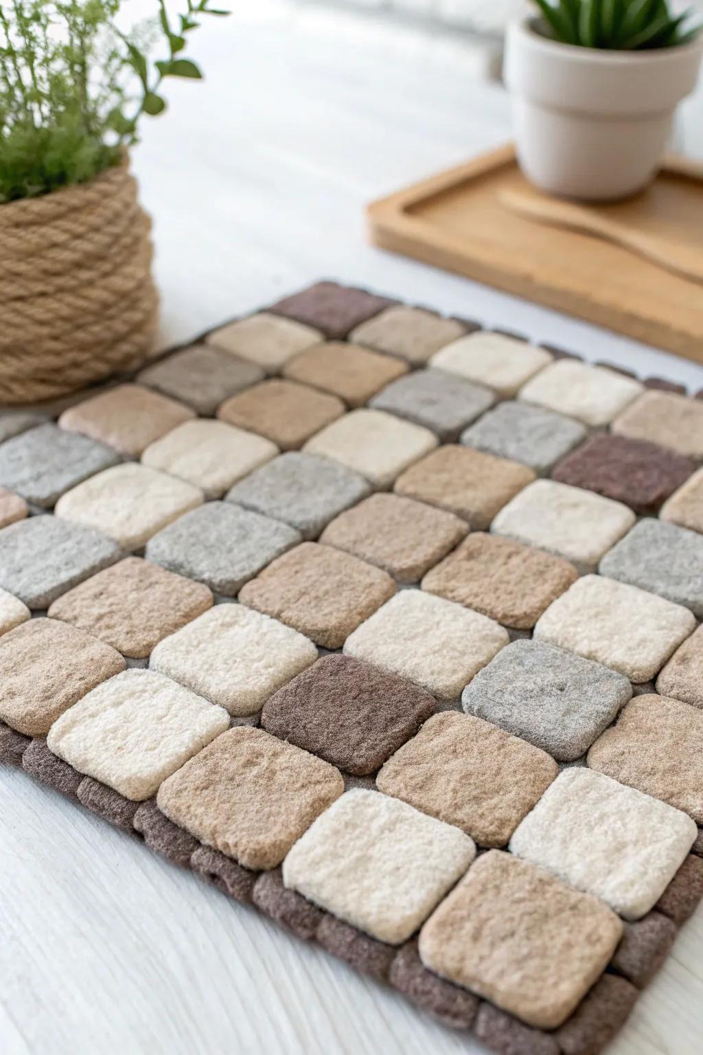 Craft cozy cobblestone streets from felt to add texture and warmth to your Christmas village.