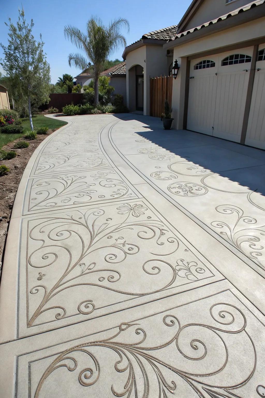 Driveway featuring detailed engraved patterns.