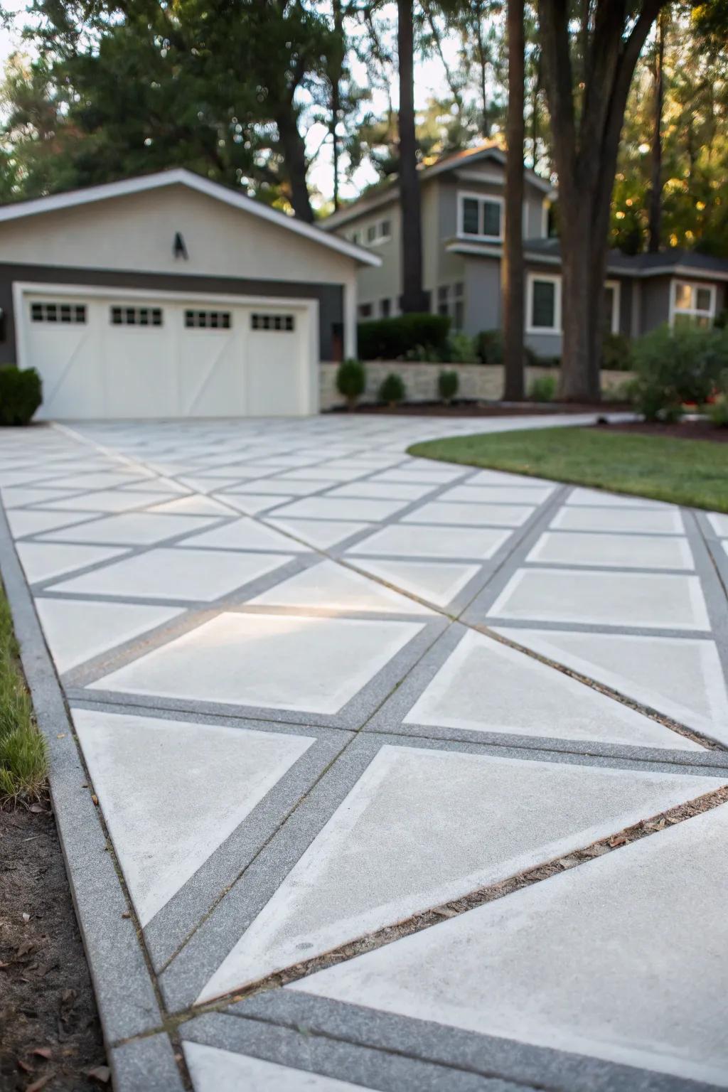 Driveway featuring contemporary sawcut patterns.