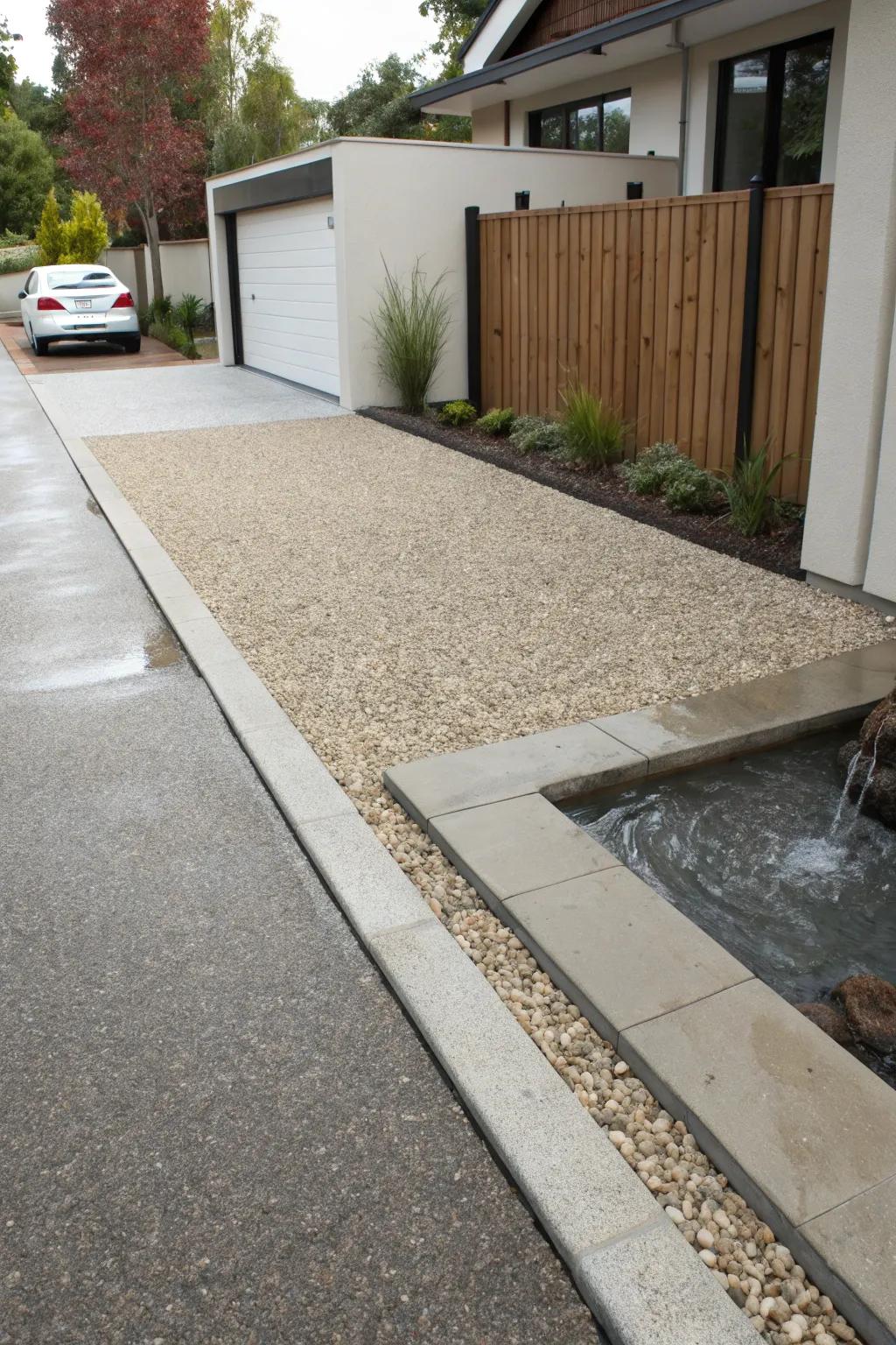 Driveway with tranquil pebble finish.