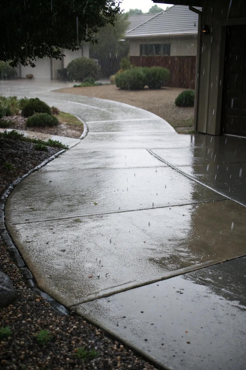 Driveway constructed with pervious concrete.