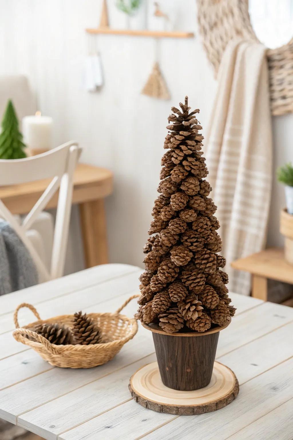 Add sophistication with pine cone topiary trees, blending natural beauty and refined design.