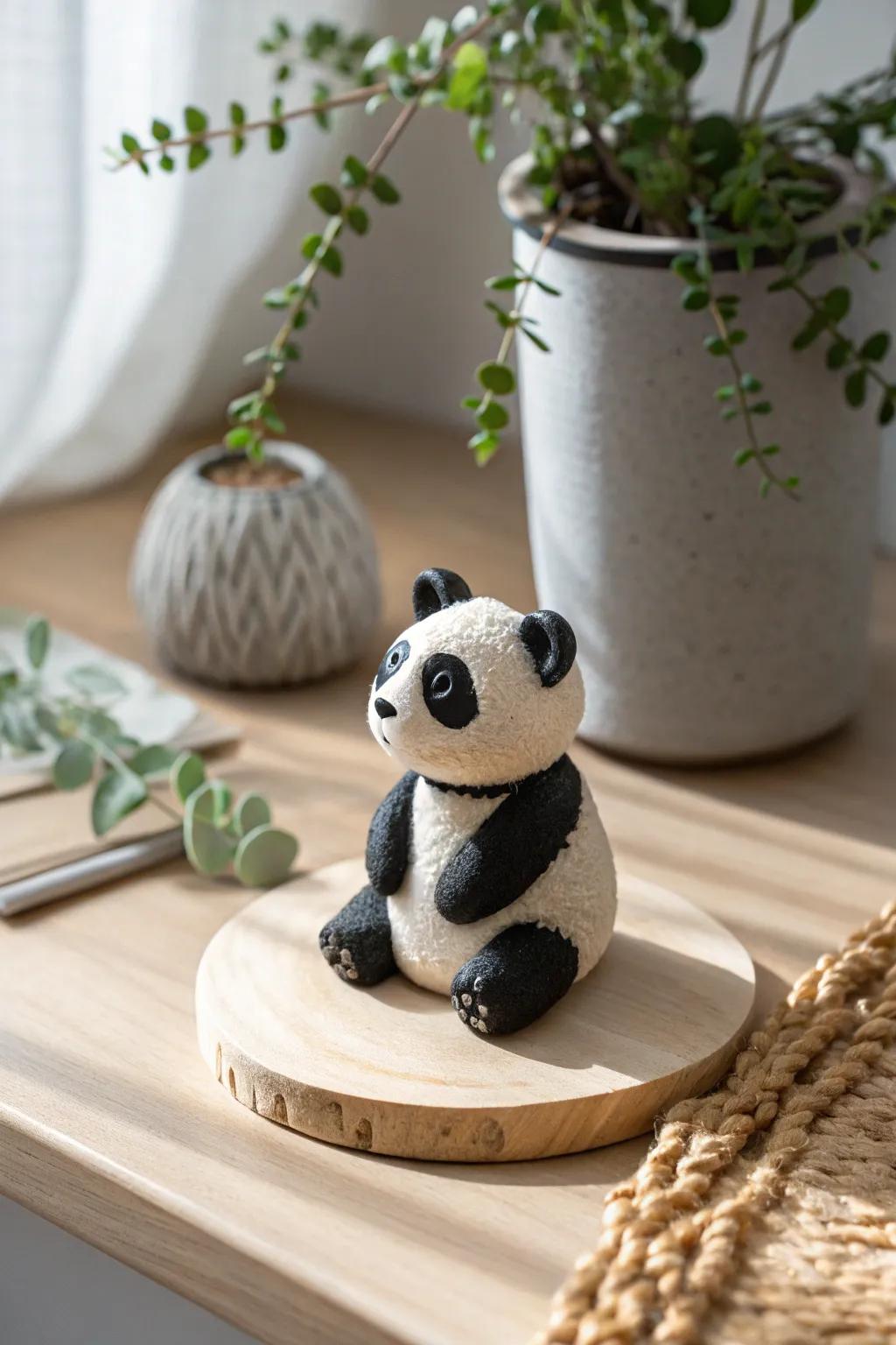 Handcrafted panda clay figure adding a playful yet serene touch to your decor