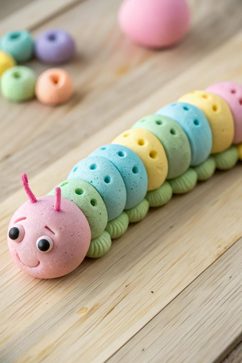 Vibrant clay caterpillar sculpture adding joy to your space