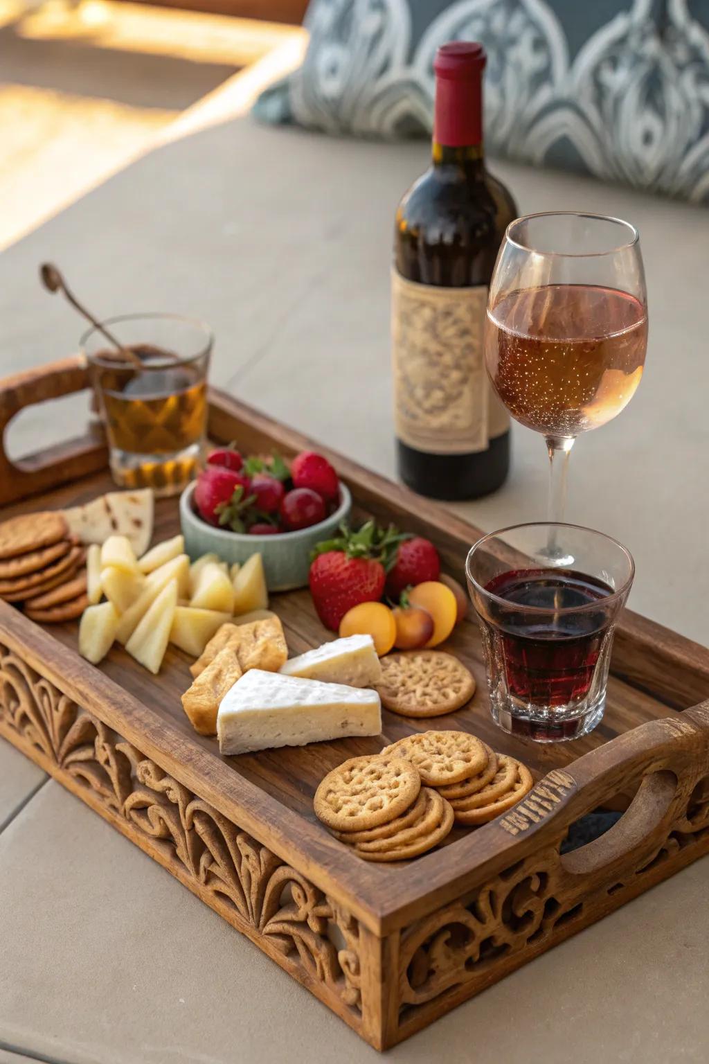 A handcrafted serving tray perfect for gatherings.