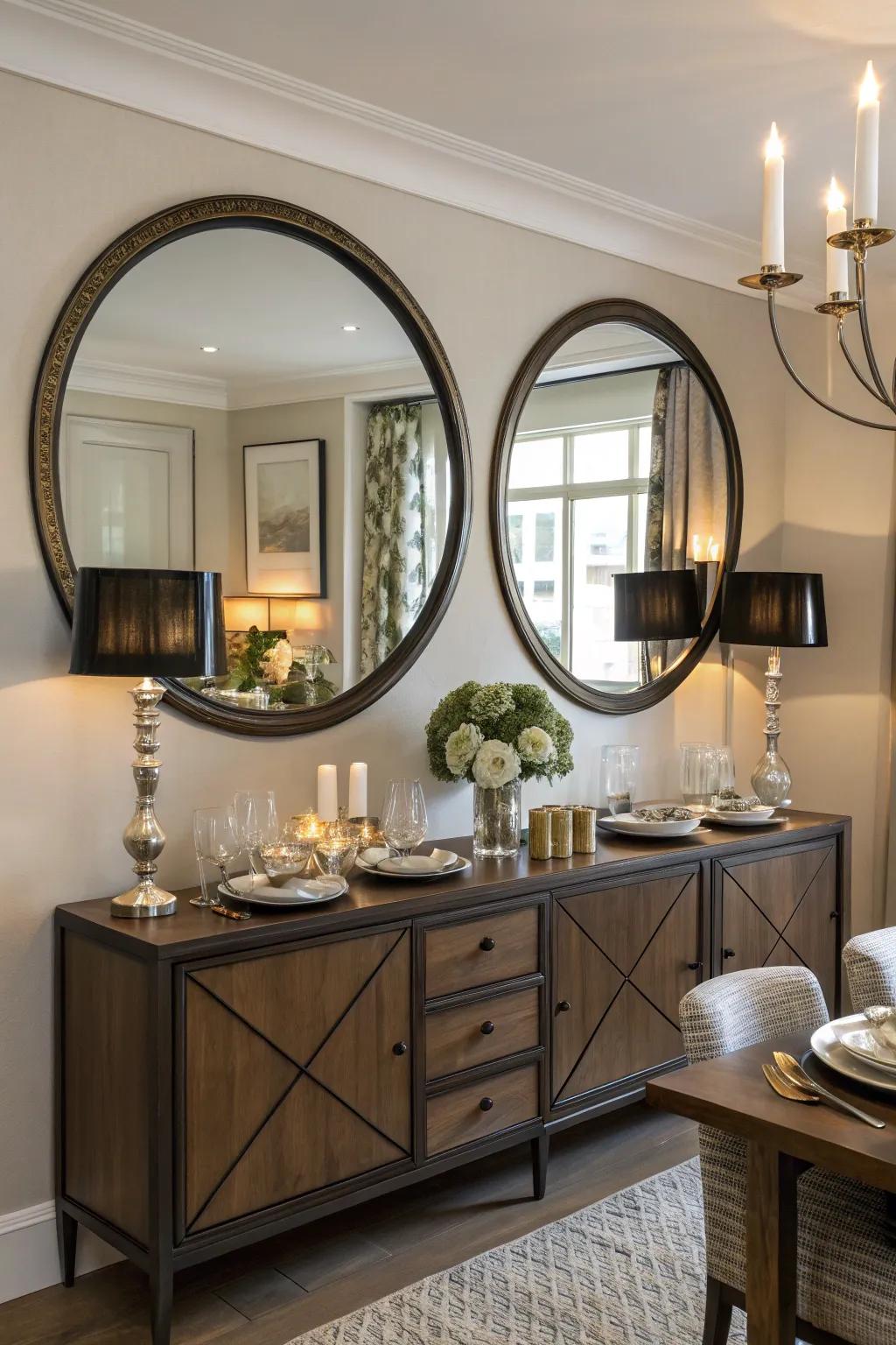 Symmetrical mirror placement creates harmony and elegance.