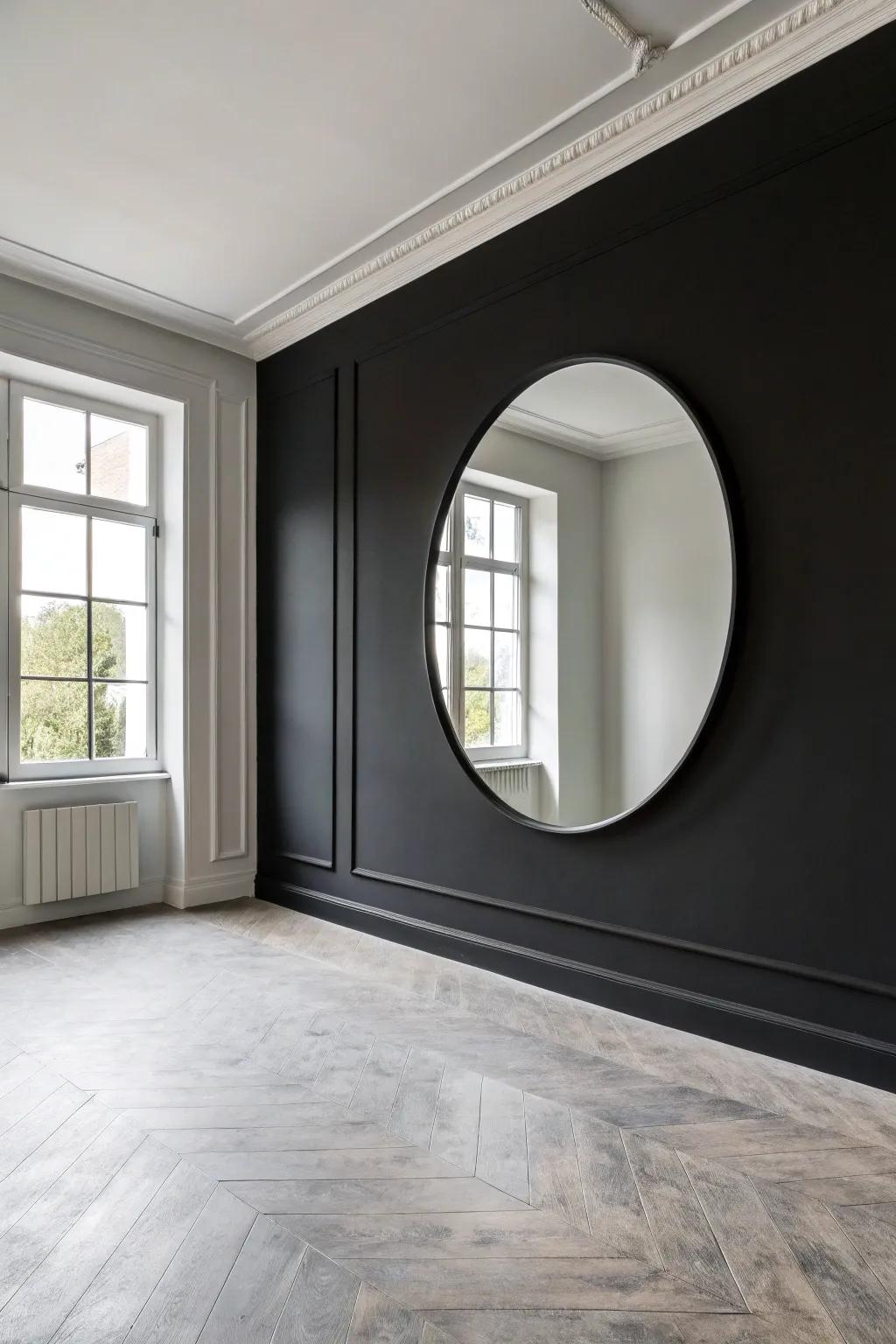 Floating round mirrors add a sleek, modern touch.