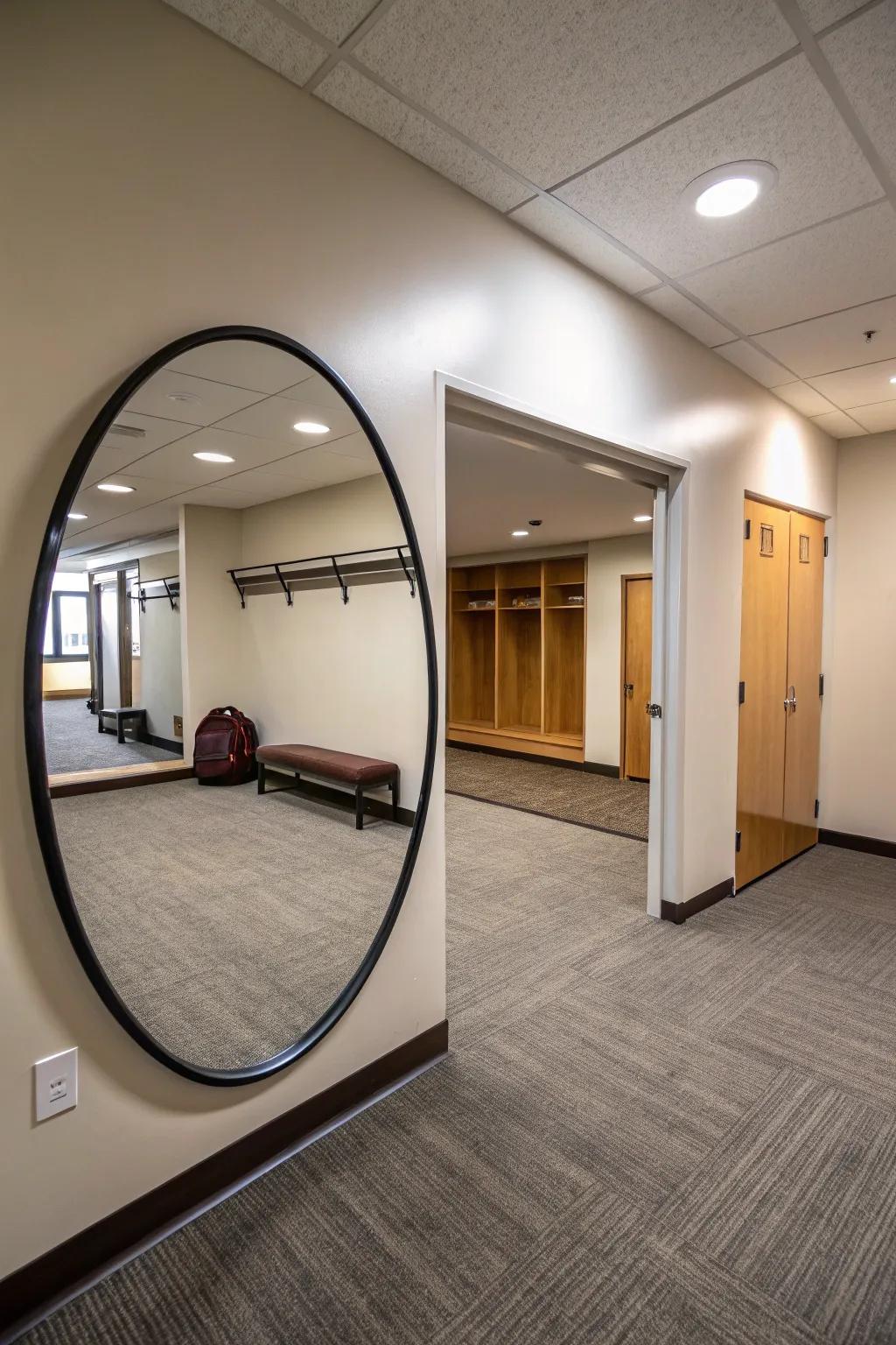Round mirrors create the illusion of spaciousness in small rooms.