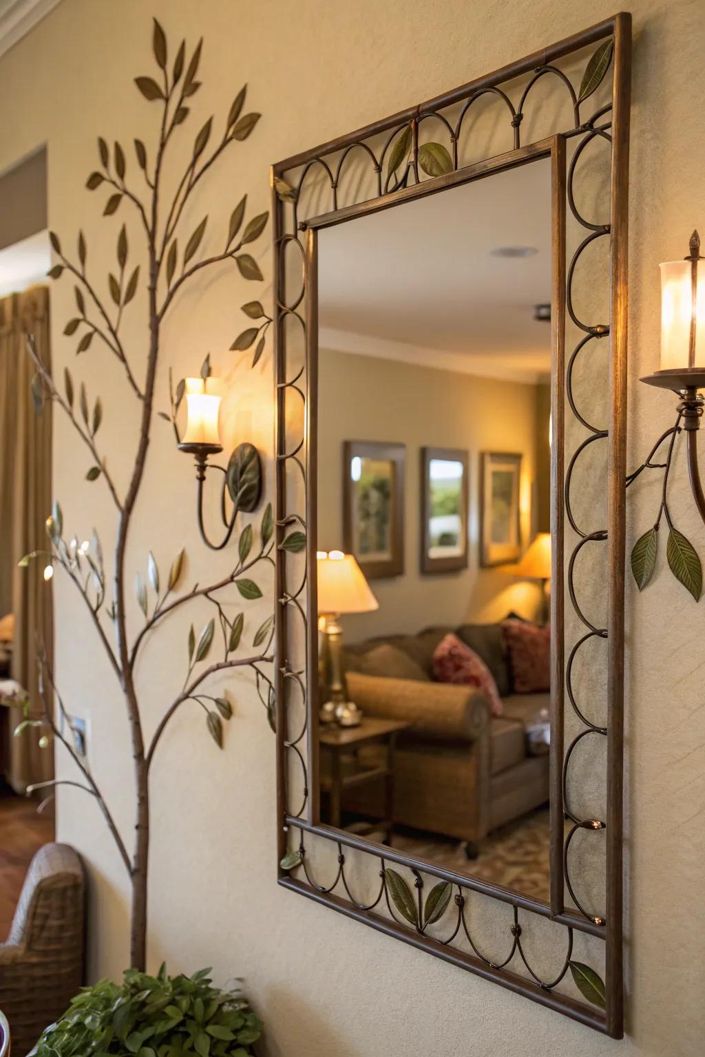 Nature-inspired mirror frames add whimsy and charm.