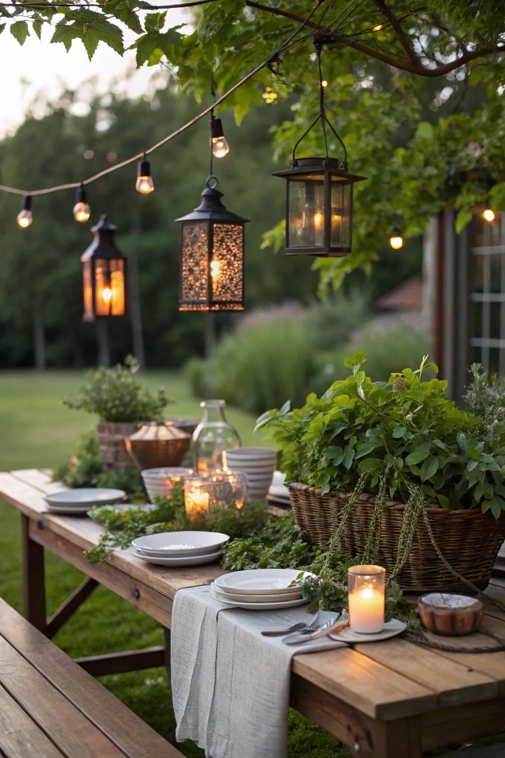 Lanterns add rustic warmth and charm to your party decor.