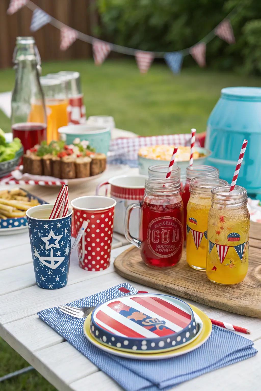 Themed drinkware enhances the party's overall aesthetic.
