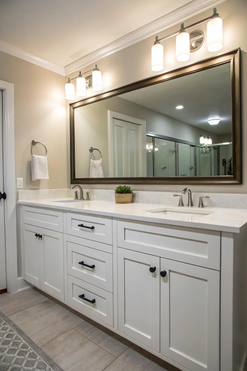 Side recessed lighting enhances vanity illumination.