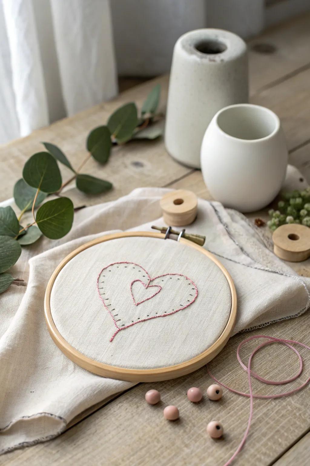 Crafted with Love: A Minimalist Embroidery Hoop Heart for Valentine's Day