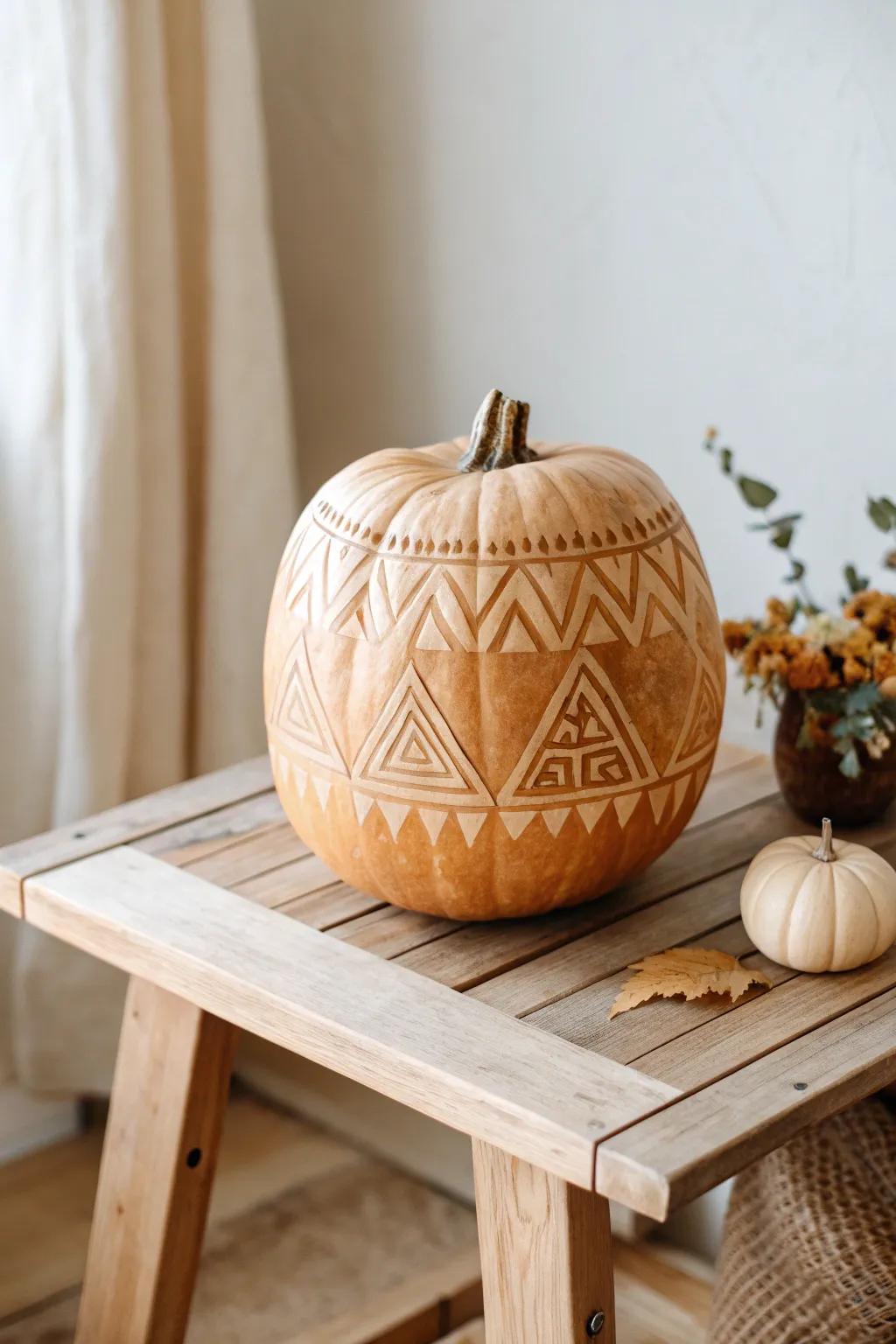 Add a contemporary edge with geometric pumpkin carvings.