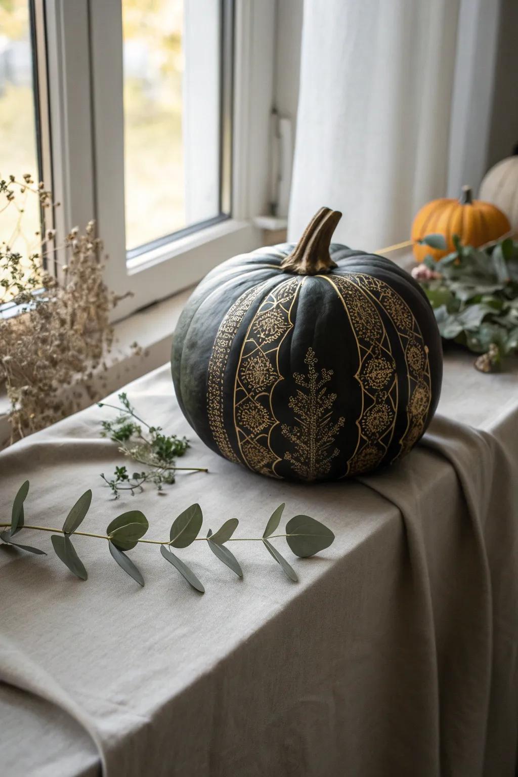 Add sophistication with gothic-inspired pumpkin designs.