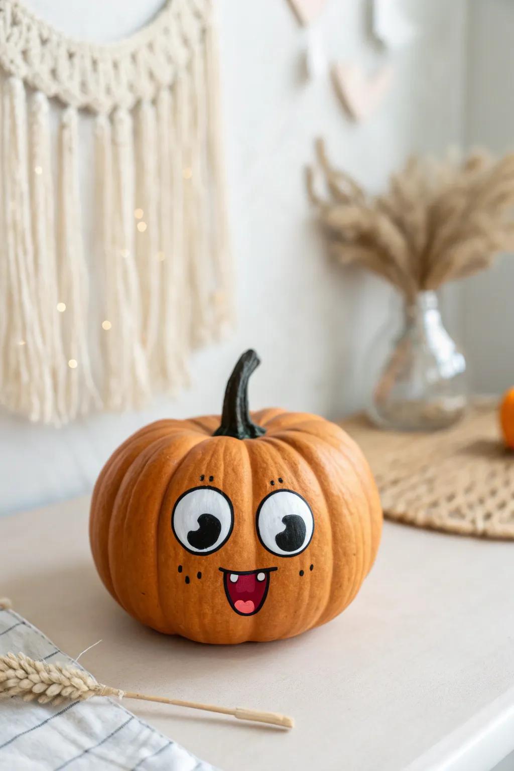 Add fun and whimsy with cartoon-inspired pumpkin art.