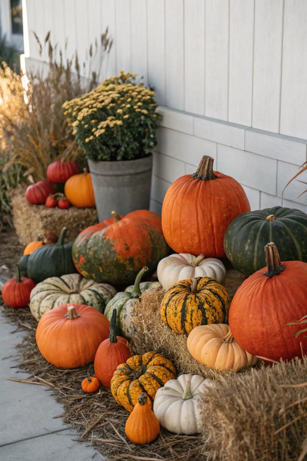 Create depth and vibrancy with a detailed pumpkin patch scene.