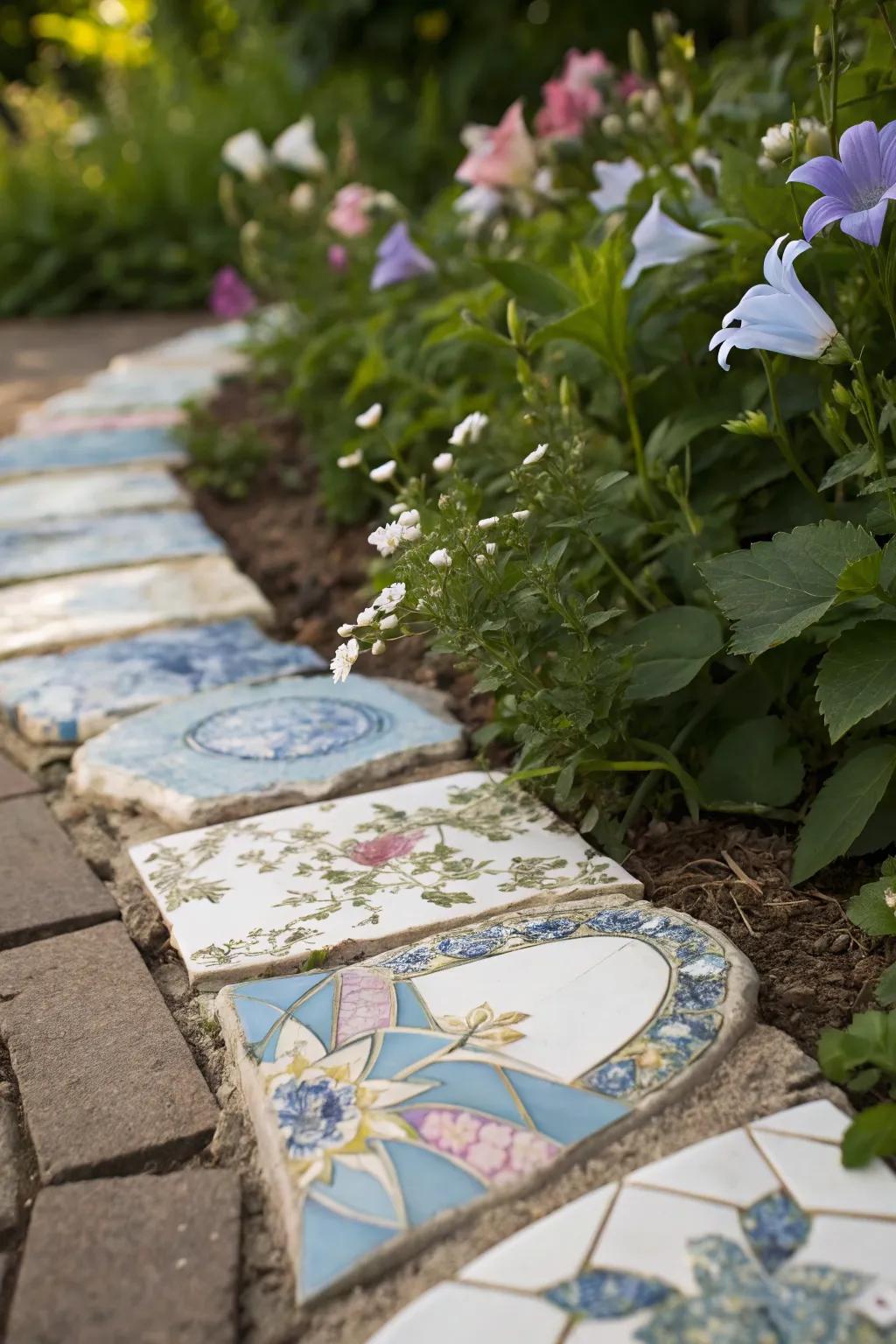 Enchant your garden with a touch of timeless beauty using broken china mosaics.