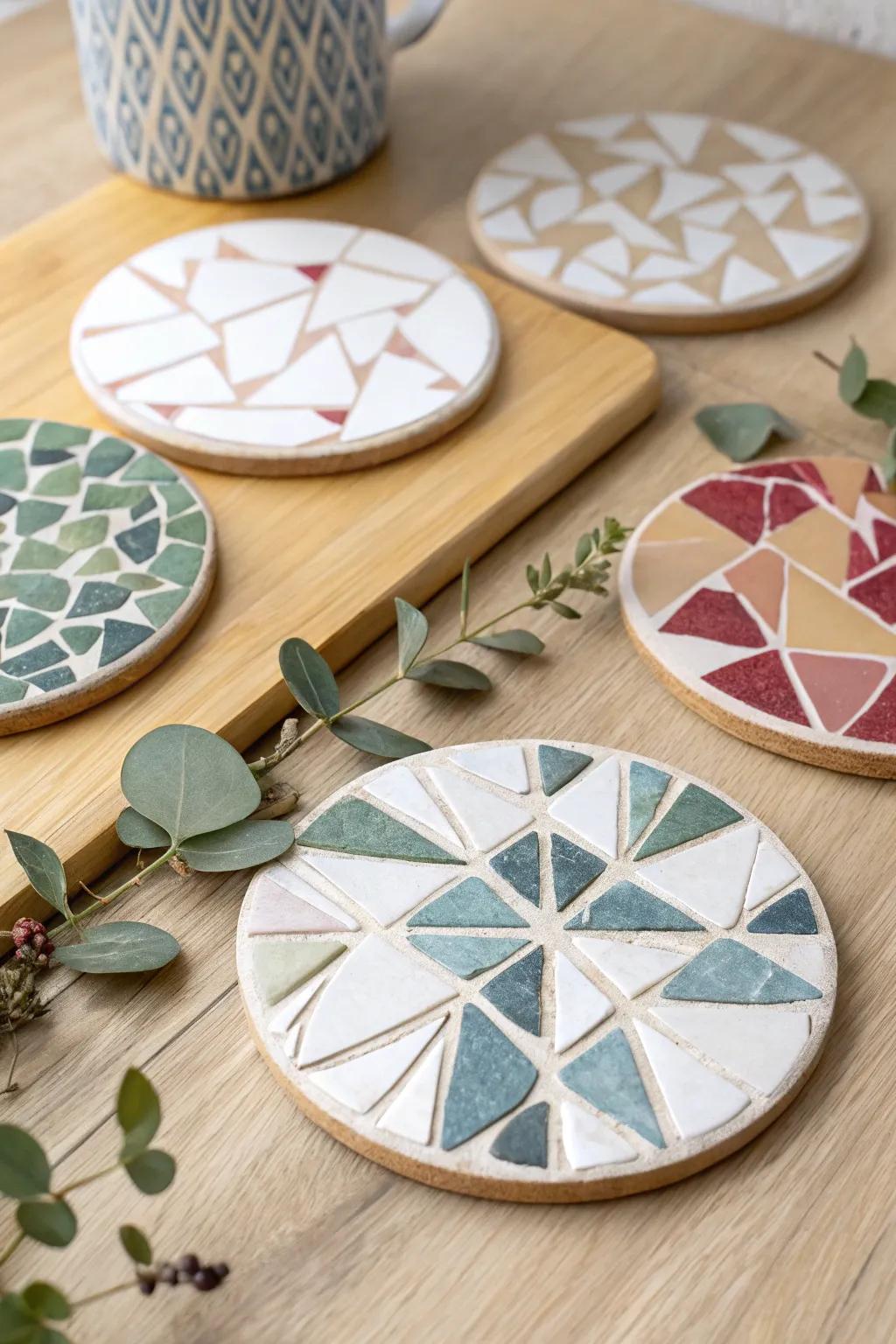 Transform shattered beauty into stunning conversation pieces with mosaic coasters!