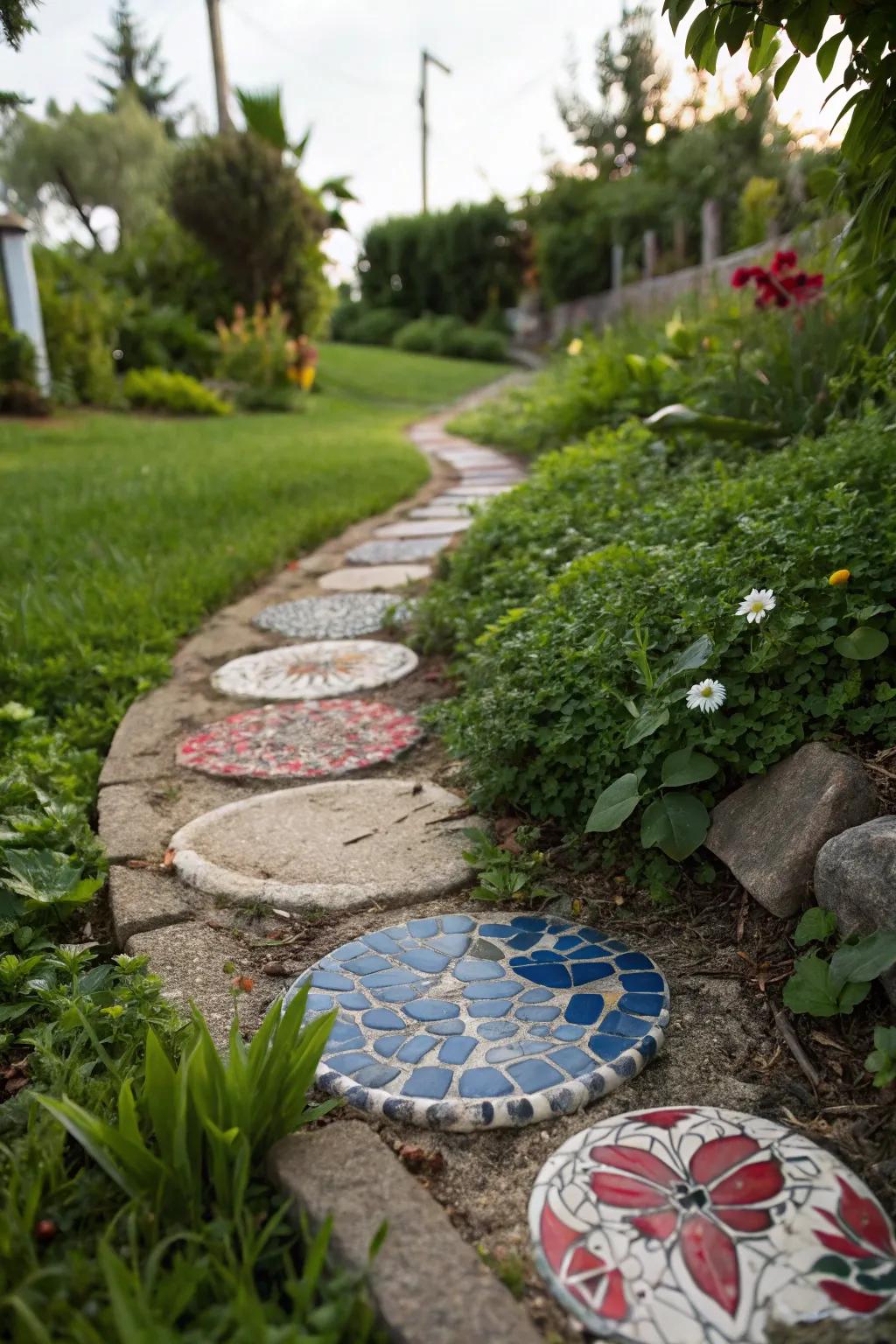 Step into a rainbow: Transform your garden with whimsical china mosaic paths.