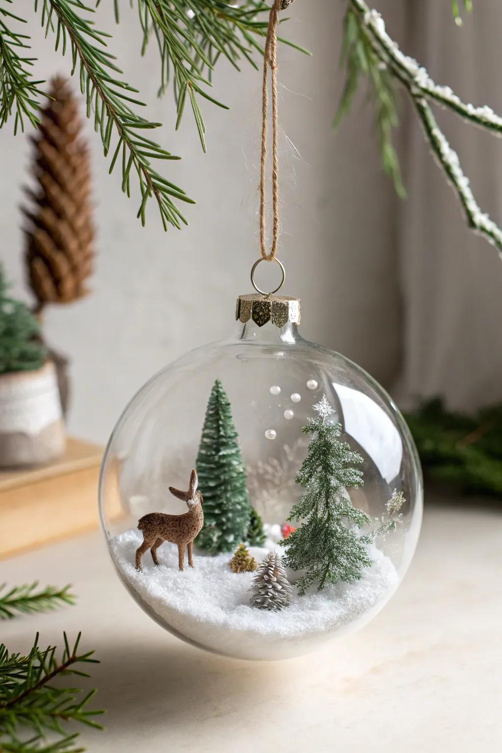 Create a miniature winter scene inside a Christmas ornament for a magical holiday touch.
