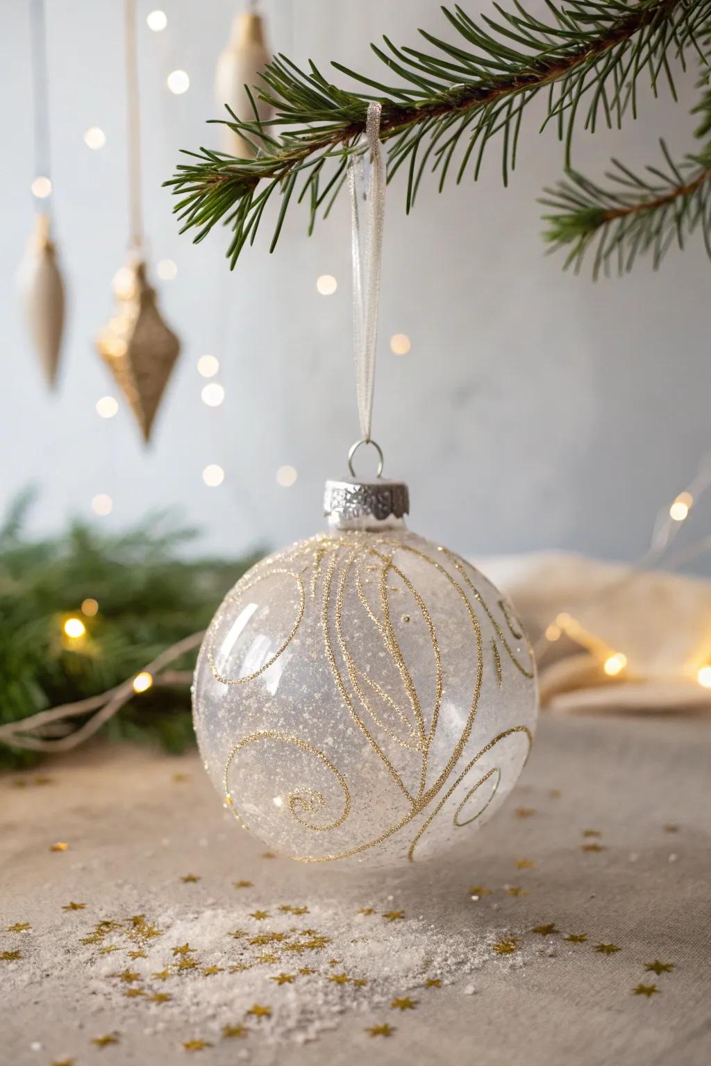 Add a dazzling sparkle to your tree with glitter-filled clear ornaments.